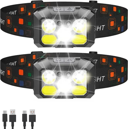 Vista 12 de Linterna frontal LED recargable, 800 lúmenes con luz roja y blanca, 8 modos, sensor de movimiento, carga USB-C, IPX4 impermeable (1, naranja)