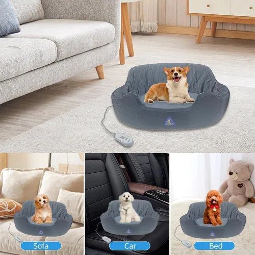 Vista 6 de Cama autocalentable para mascotas con calor ajustable y diseño reversible, 3 ajustes de temperatura, funda extraíble lavable, base impermeable