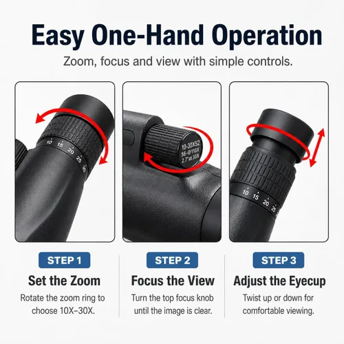 Vista 7 de Telescopio monocular con zoom HD 10-30x52 para adultos