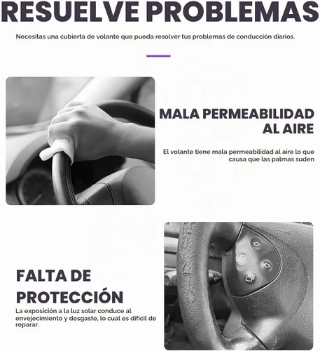 Vista 3 de Funda para volante, accesorios de automóvil, fundas de cuero de microfibra para volante de automóvil, protector universal de 15 pulgadas