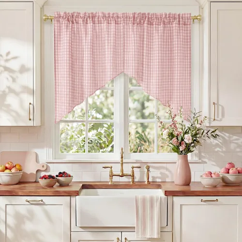 Vista 46 de RYB HOME - Cortinas de café de 24 pulgadas de largo, cortinas cortas de lino traslúcidas para ventana pequeña, cortina de media privacidad con Angora