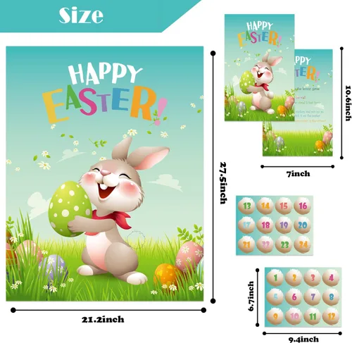 Vista 3 de Pin The Tail on The Bunny Fiesta de juegos de Pascua para niños, actividades de búsqueda de huevos de Pascua, juegos de Pascua con calcomanías