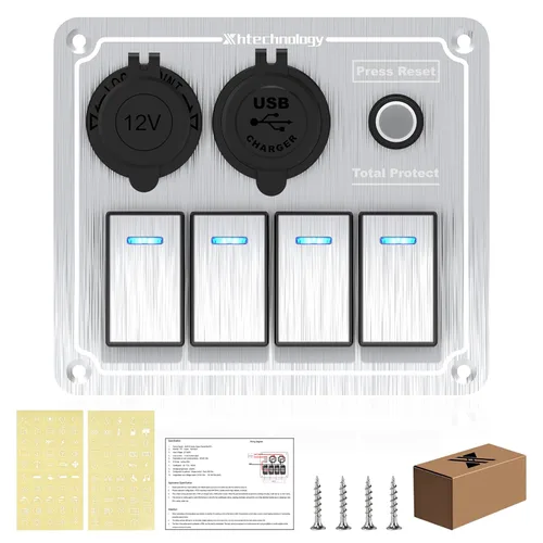Vista 23 de Panel de interruptores basculantes para lanchas marinas, panel de interruptor de palanca impermeable de 8 bandas con doble USB y panel voltímetro
