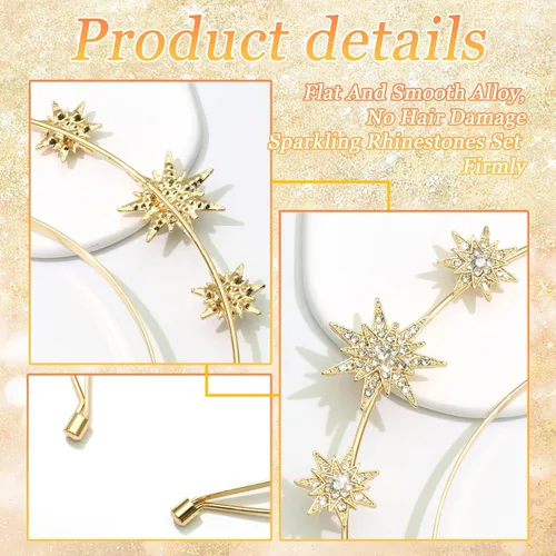 Vista 3 de Halo Crown Stars Rhinestone Crown Headbands Goddess Headpiece Crystal Halo Headbands