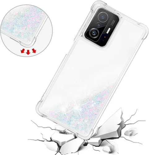 Vista 5 de Funda brillante con purpurina para Xiaomi 11T 5G, 11T Pro 5G, funda de arena movediza líquida de silicona suave TPU a prueba de golpes, funda