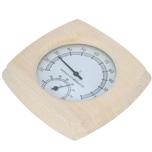 Vista 4 de Wood Hygrometer, Decorative Indoor Thermometer with Bold Black Pointer and Clear Dial, for Sauna Room Bathroom