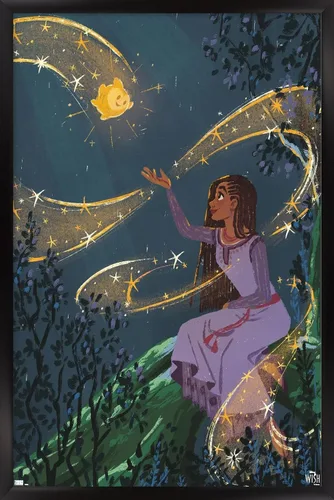 Vista 8 de Trends International Disney Wish - Póster de collage 2 (Asha & Star), 22.4 pulgadas de largo x 14.7 pulgadas, versión enmarcada en madera de granero