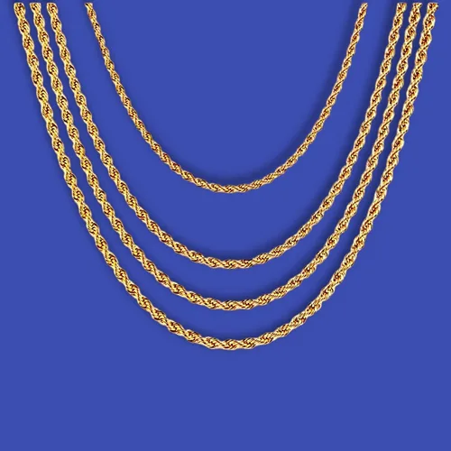 Vista 8 de Juego de 4 cadenas de cuerda chapada en oro, 0.079 in, 0.118 in, 0.157 in, 0.197 in, acero inoxidable chapado en oro para hombres y mujeres