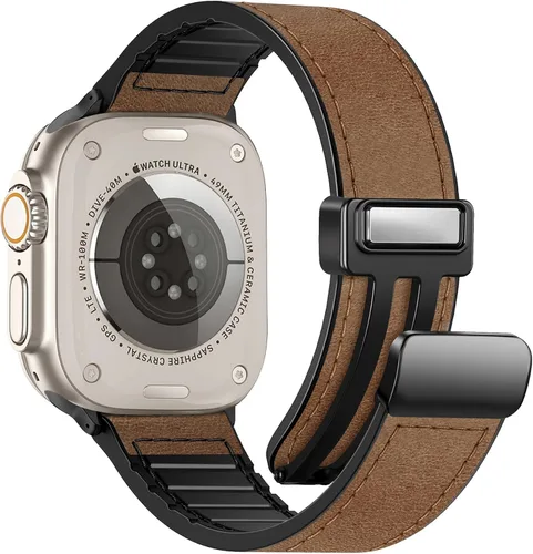 Vista 19 de Correas de cuero magnéticas compatibles con Apple Watch 42mm (Serie 10/11) 41mm 40mm 38mm para hombres y mujeres, cuero genuino con hebilla