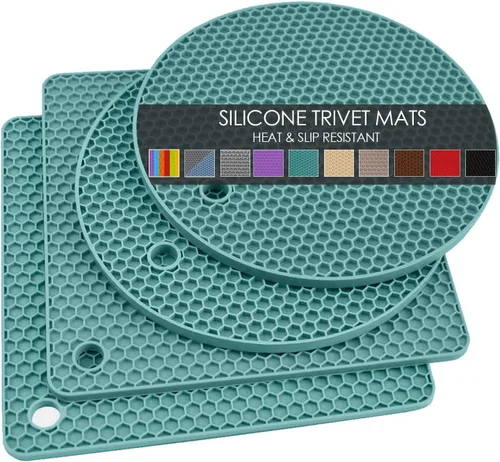 Vista 44 de Salvamanteles para platos calientes, paquete de 4 almohadillas calientes de silicona para cocina, tapete de silicona antideslizante resistente al