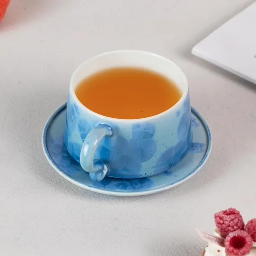 Vista 4 de Juego de 2 tazas de té y platillos KAMMAK, tazas de café de porcelana, 7.5oz tazas de expreso con esmalte cristalino, tazas de cerámica demitaza