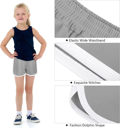 Vista 3 de Resinta Paquete de 4 pantalones cortos de correr para niñas, pantalones cortos deportivos de verano para niños, de secado rápido, pantalones cortos