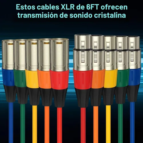 Vista 7 de J&D Cable de micrófono XLR, chapado en oro, resistente, equilibrado, de 3 pines, XLR macho a hembra, cable de micrófono de color para mezclador