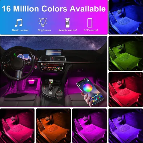 Vista 2 de Luces LED para coche, luces inteligentes para interior del coche con control por aplicación, luces de atmósfera para coche, luces LED interiores