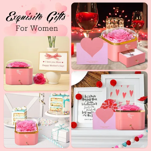 Vista 3 de Regalos para el día de la madre, rosa eterna con collar, regalos para mujeres, madre, abuela, esposa y novia, regalo de cumpleaños, boda, regalo
