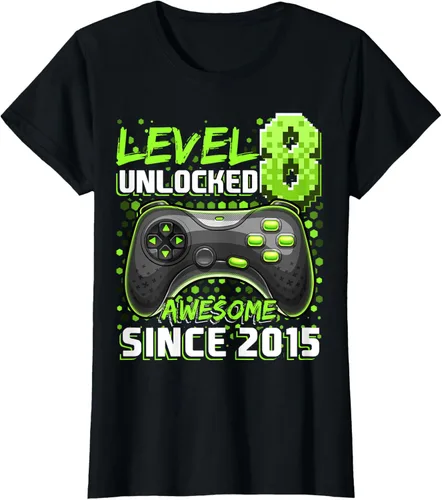 Vista 31 de Level 8 Unlocked Awesome 2015 Video Game 8th Birthday Boy T-Shirt, Negro