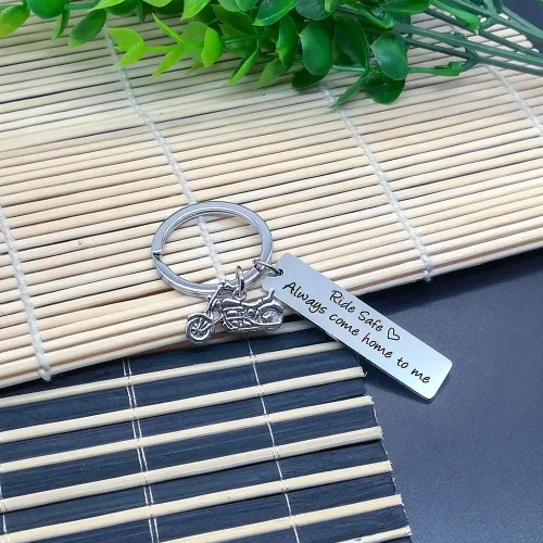 Vista 3 de Llavero de regalo para motociclista, siempre viene a casa, regalo para marido, hijo, familia, amigo, día de San Valentín, llaveros para novio, papá