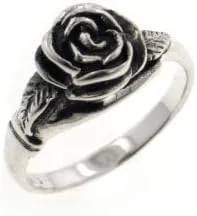 Vista 3 de Anillo pequeño de plata de ley con detalle de rosa (tamaños 3, 4, 5, 6, 7, 8, 9, 10, 11, 12, 13, 14, 15)