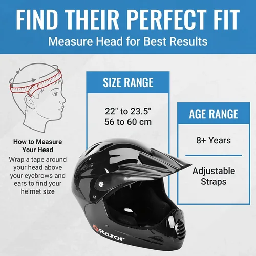 Vista 3 de Razor Casco juvenil de cara completa, carcasa exterior de plástico ligero con correas ajustables para jóvenes jinetes