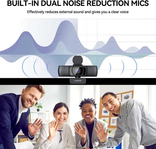 Vista 3 de AUSDOM Cámara web AF640 1080P con micrófono, cámara de PC USB 90 ° FOV con cubierta de privacidad, cámara de computadora Plug and Play para llamadas