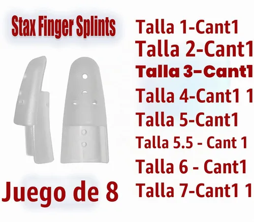 Vista 3 de Rehabilitation Advantage Stax - Férulas para dedos, paquete variado de 8 tamaños (1 de cada uno), férulas de plástico ligeras no ajustables