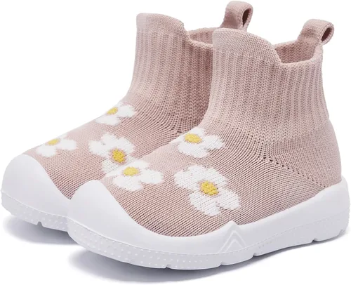 Vista 2 de MORENDL - Zapatos de calcetín para niños pequeños, zapatos para caminar para bebés, tenis antideslizantes tipo pantuflas para niños y niñas