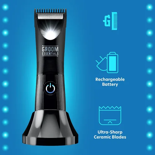 Vista 5 de Groom Essentials - Cortadora de pelo recargable, afeitadora de pelo corporal con cuchillas de cerámica, guía de corte ajustable de 3 ajustes