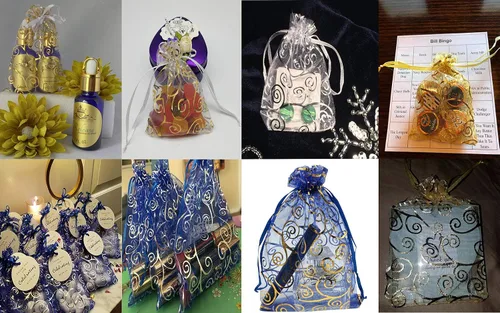 Vista 3 de Bolsitas de organza transparentes con impresión de ratán Ankirol, ideales para bodas y fiestas del bebé, para regalos o muestras (100 unidades), Azul