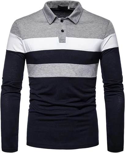 Vista 2 de MorwenVeo Camisas polo de moda para hombre, camisas de golf casuales de manga larga con bloques de color, tops de algodón