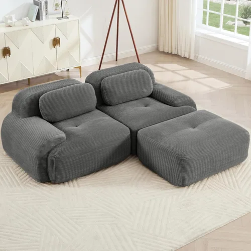 Vista 20 de Juego de sofás seccionales sin hueso de 117 pulgadas para sala de estar, modular en forma de L y sofá de 3 plazas con asiento profundo, almohadas