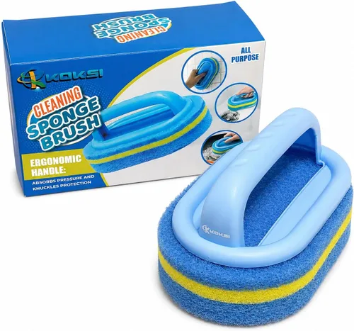 Vista 2 de KOKSI Cepillo de limpieza para baño, cocina, bañera, limpiador de inodoro, esponja de ducha multiusos, cepillo para fregar con mango ergonómico