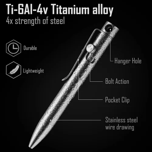 Vista 5 de KeyUnity KP04ST Titanium EDC Bolt Action Pen & KS05 Mosquetón de acero inoxidable Mini Clips Bundle
