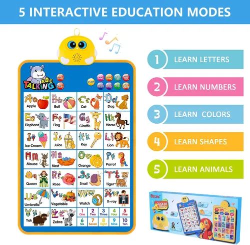 Vista 5 de Tabla electrónica de pared del alfabeto, ABC hablante, 123s, póster musical, juguetes de aprendizaje para niños pequeños de 1 a 3 años, juguete