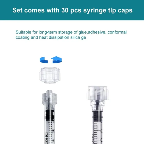 Vista 4 de Paquete de 30 jeringas Luer Lock de 0.0 fl oz sin aguja, jeringas de plástico de 1 cc selladas individualmente estériles con tapas de punta, sin