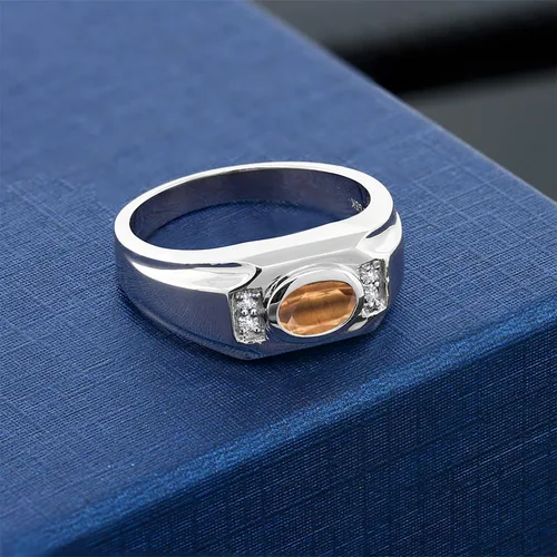 Vista 3 de Gem Stone King Anillo de plata de ley 925 con diseño de ojo de tigre marrón ovalado de 1.41 quilates para hombre