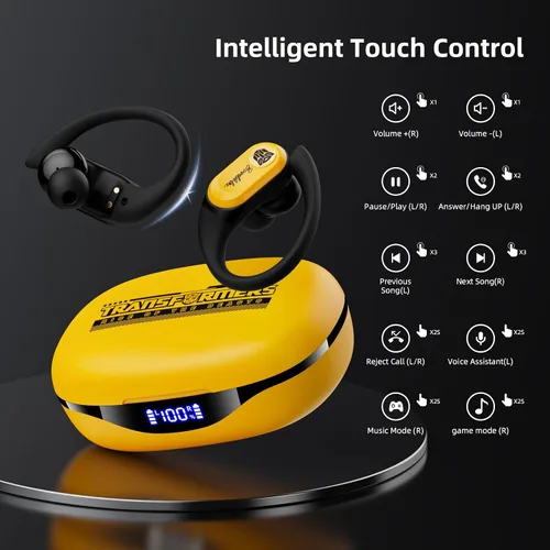 Vista 5 de Transformers TF-T26 Pro Audífonos inalámbricos Bluetooth 5.4 con orejeras, auriculares con ganchos para la oreja, tiempo de reproducción de 65H