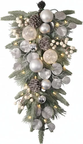 Vista 12 de Valery Madelyn Red Gold Christmas Teardrop Swag Decoration with Lights Rojo dorado