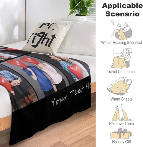 Vista 7 de D-Story Manta personalizada con foto, entrega al día siguiente, hecha en EUA, Manta de collage personalizada, haz una manta personalizada