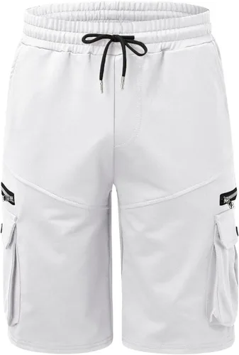 Vista 3 de Mens Linen Shorts Summer Drawstring Elastic Waist Cargo Shorts Multi Pocket Standard and Big & Tall Beach Shorts