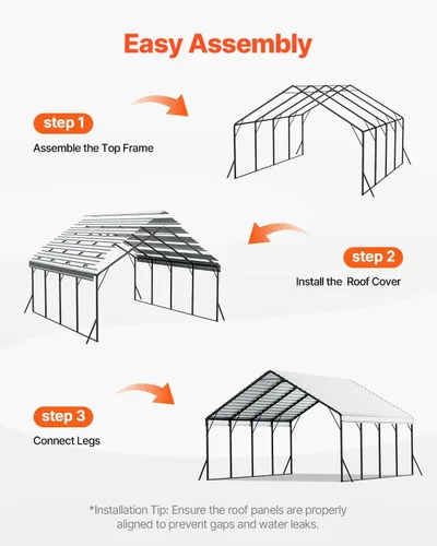 Vista 145 de VEVOR Cobertizo Tienda de Almacenamiento Exterior Portátil Resistente de 6 x 8 x 7 pies, Refugio de Cochera Garaje Impermeable con Puerta Enrollable