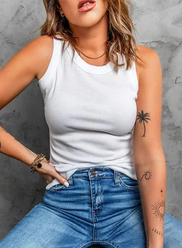 Vista 8 de Dokotoo - Camiseta ajustada sin mangas para mujer, tirantes anchos, escote bajo, con ribetes, deportiva, para entrenamiento