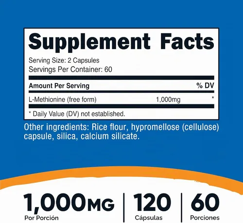 Vista 2 de Nutricost L-metionina (1,000 mg) 120 cápsulas, 60 porciones, sin gluten
