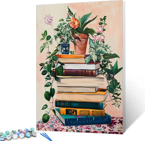 Vista 7 de Aihonmin Estantería 6 Pack Pintar por Números para Adultos Libros Pintura DIY sobre Lienzo con Pinceles Pigmento Manualidades DIY Pintura Acrílica