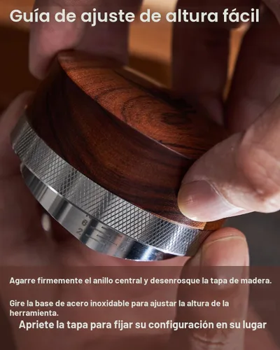 Vista 6 de Herramienta de distribución de espresso de 51 mm KNODOS Distribuidor de café de madera de palo de rosa Distribuidor de café de acero inoxidable