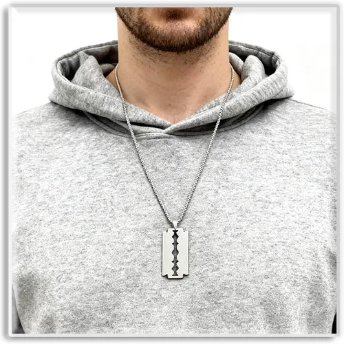 Vista 6 de Xusamss Collar de maquinilla de afeitar con colgante de hoja de acero de titanio Hip Hop, cadena de 24 pulgadas