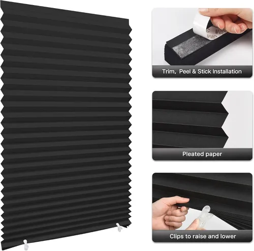 Vista 2 de LazBlinds Blackou - Persianas de papel plisadas sin herramientas, sin necesidad de taladro, cortadas a medida, para ventanas, temporales