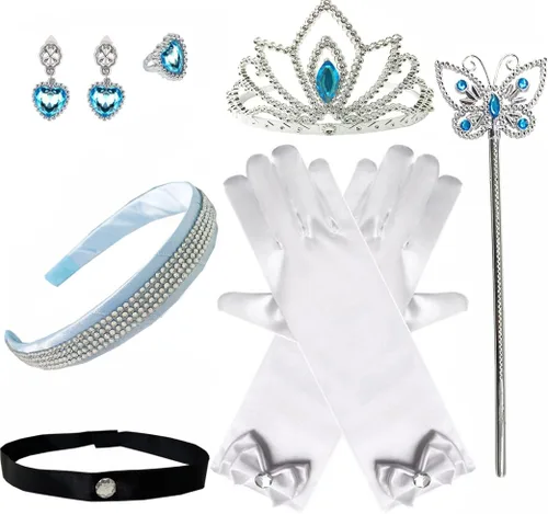 Vista 8 de Disfraz de Miércoles para Niñas Accesorios de Disfraz para Niñas Miércoles Guantes Tiara Corona Collar Varita Aretes Pulsera Anillo Niños Halloween