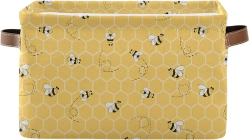 Vista 8 de Cesta de almacenamiento en cubo amarillo con peine de abeja y miel, caja de almacenamiento plegable grande para juguetes, organizador de lavandería