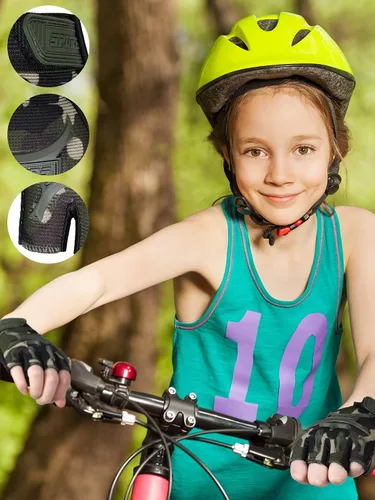 Vista 2 de SATINIOR 4 Pairs Kids Cycling Gloves Half Finger Bike Gloves Non-Slip Mitten Sport Gloves for Boys and Girls