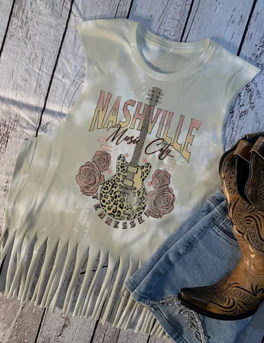 Vista 4 de Nashville - Camiseta sin mangas para mujer, diseño de festival de música country, estampado gráfico, sin mangas, Nash Music